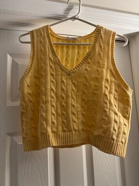 Yellow Cable Knit V-Neck Sweater